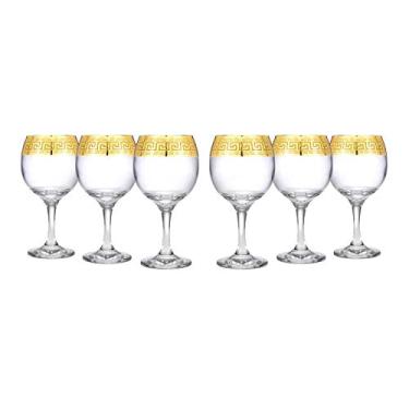 Imagem de WORLD GIFTS Taça de vinho com borda dourada conjunto de 6 peças de vidro com padrão de chave grega contemporânea