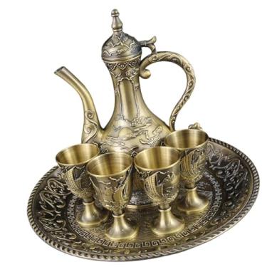 Imagem de ＫＬＫＣＭＳ Kit de pote de vinho de metal retrô com copos, conjunto de chá de luxo, vintage para festa, mesa de jantar, quarto, sala de estar, presente de,