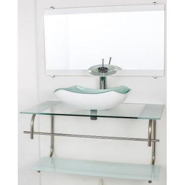 Imagem de Gabinete de vidro para banheiro inox 90cm cuba abaulada branco - Cubas