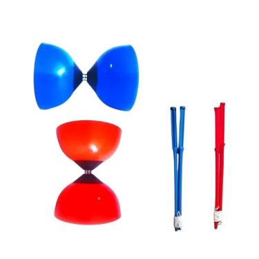 Imagem de Kit Com 2 Ioio Diabolô Profissional Com Par De Baqueta De Madeira (Vermelho e Azul)