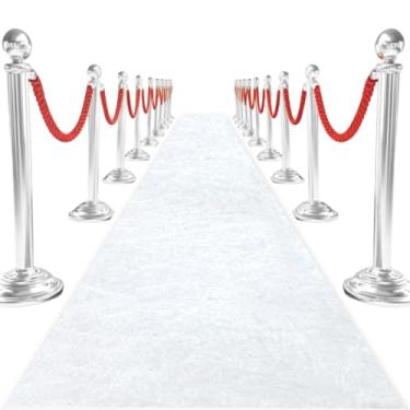 Imagem de ROMANKAS Corredor de corredor branco para cerimônia de casamento, 10 x 48 m, veludo, corredores, acessórios de casamento, passarela, tapete para uso externo, com fitas de tapete, clássico, recepção de