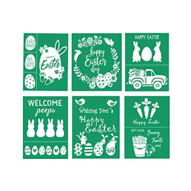 Imagem de DGAGA Estênceis de tela de seda, 6 peças, tema de Páscoa, reutilizáveis, adesivos de tela, transferências de giz para pintura em placa de madeira, tela, quadro-negro, camiseta, artesanato, decoração de festival DIY