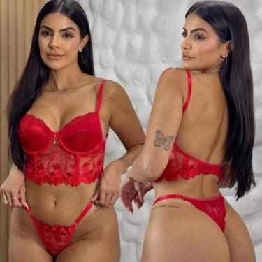 Imagem de Conjunto de Lingerie Sem bojo Bordado de Tule Sensual Calcinha Fio - L