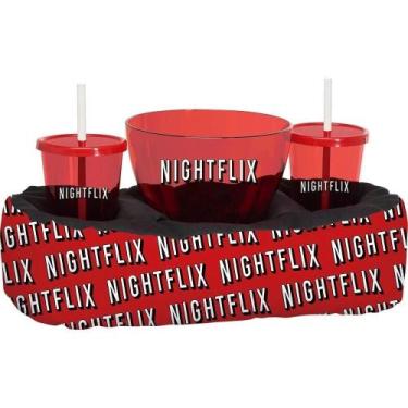Imagem de Kit Almofada com Balde Pipoqueira e 2 Copos Filme NightFlix - Boccati