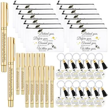 Imagem de Silkfly 12 conjuntos de presente de formatura a granel 12 peças de bolsas de cosméticos de maquiagem, chaveiros de acrílico classe de 2025 com borla, canetas esferográficas inspiradoras, parabéns para