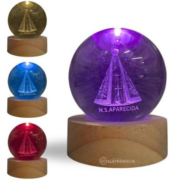 Imagem de Luminária de Mesa Decorativa com Bola de Vidro e Base de Madeira, Ilum