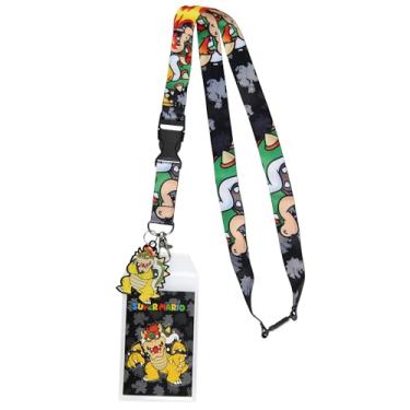 Imagem de Cordão para crachá Nintendo Super Mario Bowser com adesivo colecionável e pingente de metal de 5 cm
