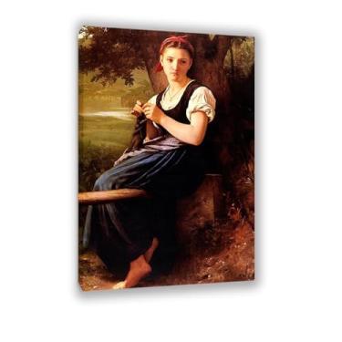 Imagem de FLUCK famosas pinturas a óleo reprodução, a rapariga de tricô pinturas a óleo grandes e modernas galeria de paisagens envolvidas obras de arte giclée20 x 30 cm (8 x 12 in) moldura interna