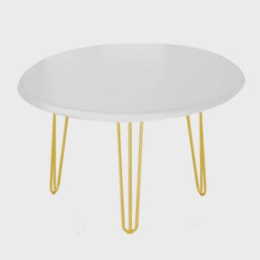 Imagem de Mesa De Centro Roma Industrial Pé de Ferro Dourado Tampo Madeira Branco - Ahazzo Móveis