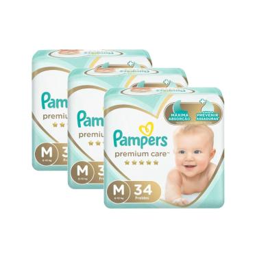 Imagem de Kit 3 Fraldas Pampers Premium Care Mega Tam M 34 Un