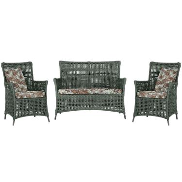 Imagem de Jogo Sofá e 2 Poltronas de Área Igapó Alumínio Pintura Preta Corda Náutica Estofado 6 Trama