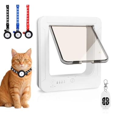 Imagem de Porta inteligente para gatos para interior e exterior, a abertura da aba tem 19 cm (A) por 18 cm (L), porta RFID para animais de estimação com 3 chaves de sensor de coleira RFID e 1 controle remoto e