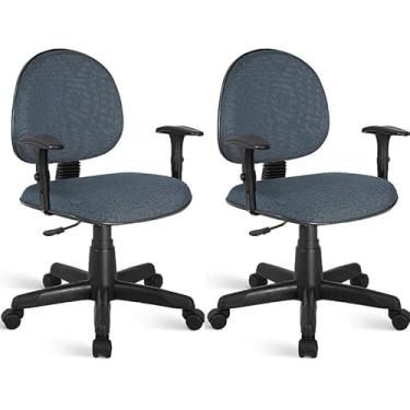 Imagem de Kit 2 Cadeiras De Escritório Home Office Estofada Em Tecido Ergonômica Executiva Com Braço Preto Estrela De Aço Rodízio Nylon Escritex (Cinza com Preto)
