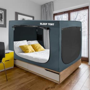 Imagem de YAVIL Tenda De Cama Com Dossel Solteiro, Tendas Sonho Para Ambientes Internos, Blackout Portáteis, Privacidade, Espaço Quente, Respirável, Dormir Crianças E Adultos (Azul Marinho, Colchão Não Incluí