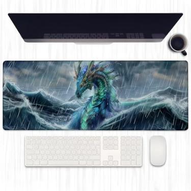 Imagem de Ti Caldi Mouse pad para jogos Mythical Dragon, tapete de mesa com design marítimo espetacular estendido, mouse pad de computador, laptop, bordas costuradas robustas, 80 x 29 cm, mouse pads grandes
