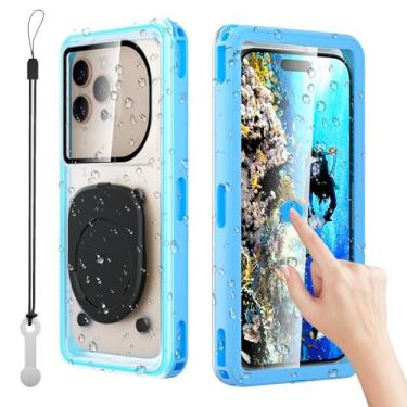 Imagem de Capa de telefone impermeável, capas de telefone subaquáticas de mergulho de 6,9 polegadas para mergulho com cordão para iPhone 16/15/14/13/12 Pro Max para Samsung S24/S23/S22/Google/Moto, azul