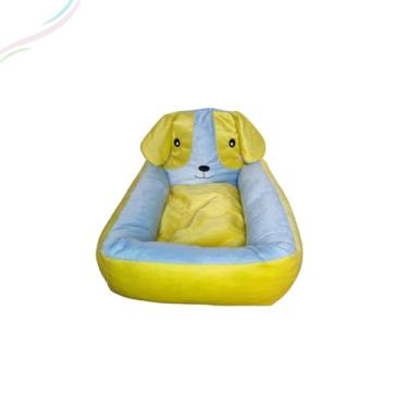 Imagem de Cama Pet Para Cachorro e Gato Grande com Cabeceira, Conforto e Estilo para Seu Pet, Cama Antialérgica e Lavável (Azul Com Amarelo, G)