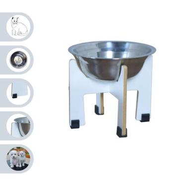 Imagem de Comedouro Elevado Pet Gato Cachorro MDF Torre 15 cm - Inox - Maderacco