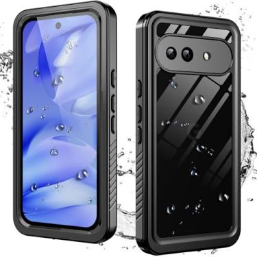 Imagem de Hllhunkhe Capa para Goolge Pixel 9A, capa à prova d'água com protetor de tela integrado, resistente à prova de poeira, à prova de choque, à prova de quedas, preta