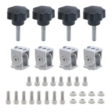 Imagem de Oedema Conjunto de 4 conjuntos de dobradiças flexíveis com dobradiça de rotação de 180° com alças de suportes de canto de extrusão de alumínio, prata