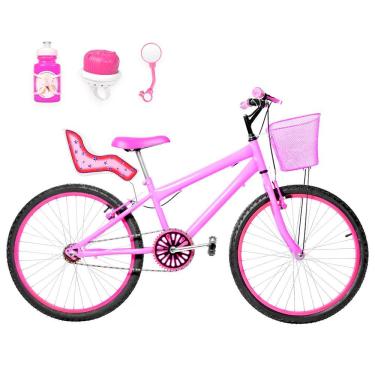 Imagem de Bicicleta Aro 24 Alumínio + Kit Passeio Rosa E Pink