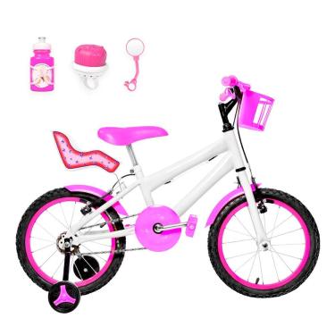 Imagem de Bicicleta Aro 16 Alumínio + Kit Passeio Branca E Pink
