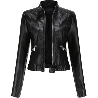 Imagem de Menina de camisa de couro curta Stand Stand Stand Collar Jacket European, Black, S