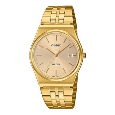 Imagem de Casio MTP-B145G-9AV Relógio analógico masculino vintage de aço inoxidável dourado com mostrador dourado com 3 ponteiros, Dourado, Casual