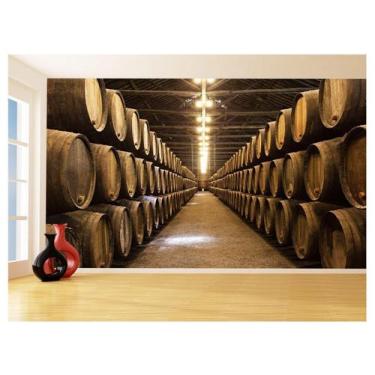 Imagem de Papel De Parede 3D Alimentos Vinho Tonel Barril 3,5M Al473 - Você Deco