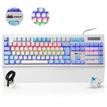 Imagem de Teclado Gamer Mecanico Abnt2 Led Rgb Pc Branco com Azul Switch Outemu 