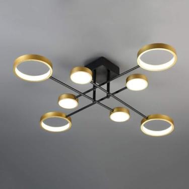 Imagem de Luz De Teto Led Nórdica De Montagem Embutida Sputnik Design Lâmpada De Teto Lustre De Círculo Luminária Para Quarto Sala De Estar Sala De Jantar Preto, Black+cold White, 8 Heads 84W