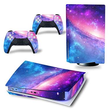 Imagem de Adesivos Ps5 Capa de decalque de vinil de corpo inteiro para controles de console PlayStation 5 edição digital (versão CD, céu estrelado rosa)