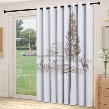 Imagem de Divisória de parede de cortina de quarto de Natal, imagem de design romântico vintage de árvore de rena e estrela, cortinas largas isoladas/cortinas de quarto (painel único), L 213 x C 236 cm marrom