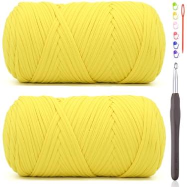 Imagem de 2 x fios de 400 g para crochê, camiseta amarela de galinha, tecido elástico grosso, fio de crochê para iniciantes, bolsa de tricô à mão, cesta/porta-copos / artesanato faça você mesmo/decoração de