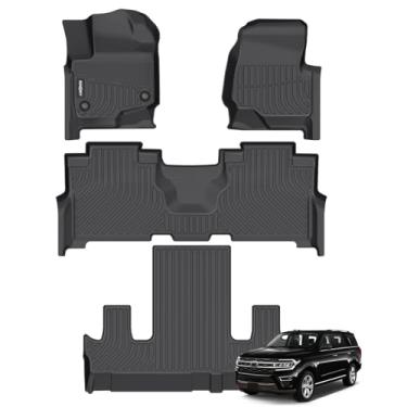 Imagem de GINOWY - Tapetes de chão para Ford Expedition MAX 2025 2024 2023 2022 2021 assento de concha 7 passageiros para todos os climas tapetes de carro acessórios de expedição revestimentos de borracha