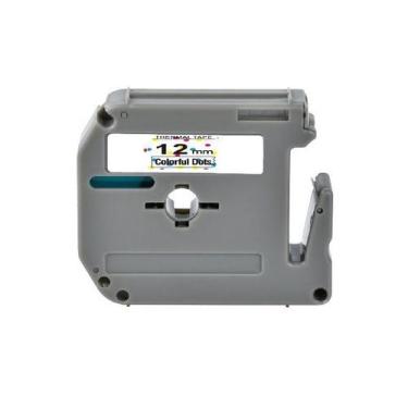 Imagem de Fita Compatível Brother M-K005 Design Bolinha Coloridas Letra Preta 12