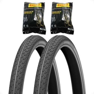 Imagem de Par Pneu bicicleta Levorin Vereda aro 26 x 1.1 / 2x2 liso monark caloi poti + Par camara pirelli