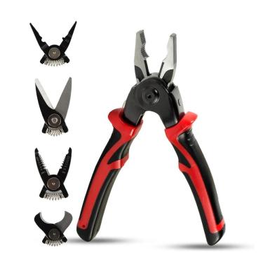 Imagem de Alicate 5 em 1 Obra Construçao Eletricista Hidraulico Serviço Ferramenta Corte Cabo Fio Desencapagem Multifunçao