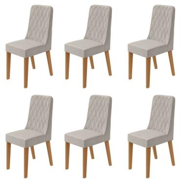 Imagem de Conjunto para Sala de Jantar 6 Cadeiras Estofadas Luar Amendoa /Mosaico Cinza