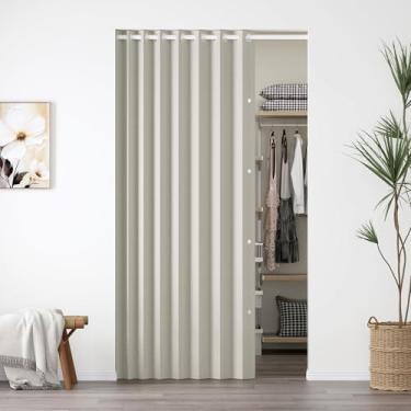 Imagem de HMYI Cortina magnética dobrável 100% blackout, cortinas plissadas, cortinas divisórias de quarto, cortinas de armário estilo acordeão para armário aberto, 1 painel, L 132 x C78, natural