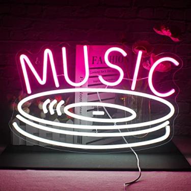 Imagem de FAXFSIGN Placa de gravação de música neon rosa branco LED sinais de luz neon para decoração de parede sinais de iluminação USB para quarto estúdio música loja de discos ao vivo decoração de festa de quarto infantil