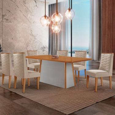Imagem de Mesa de Jantar Diane 180cm Tampo MDF Laminado com 6 Cadeiras Safira Moderna Mobília