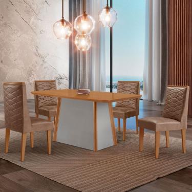 Imagem de Mesa de Jantar Diane 120cm Tampo MDF Laminado com 4 Cadeiras Safira Moderna Mobília