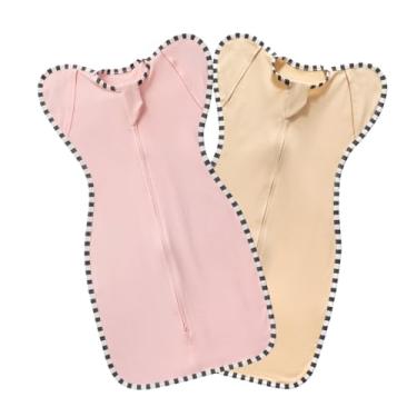 Imagem de Cobertor para bebês recém-nascidos e bebês, conjunto de 2 peças de pijama infantil de algodão puro, zíper bidirecional, fácil de colocar e tirar (rosa + damasco claro, M (3 a 6 meses))