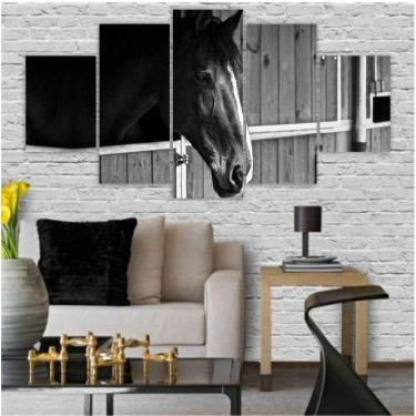 Imagem de Quadros Decorativos Mosaico Mdf Cavalo Preto E Branco