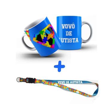 Imagem de Kit Presente Sou Vovô de Neurodivergente com Caneca + Chaveiro e Cordão Puzzle