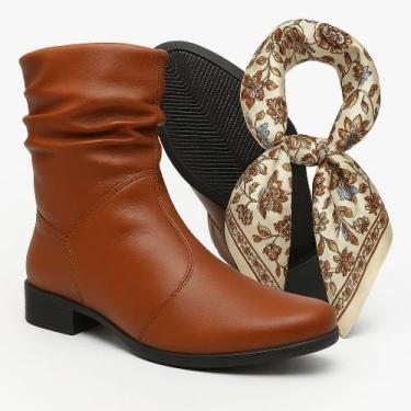 Imagem de Bota Feminina Cano Curto Coturno Enrugada Sanfonada Preta Salto Baixo 