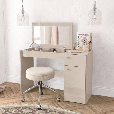 Imagem de Penteadeira Politorno Iracema Espelho Recolhível 1 Gaveta 1 Porta Nichos Compacta MDP Pintura UV