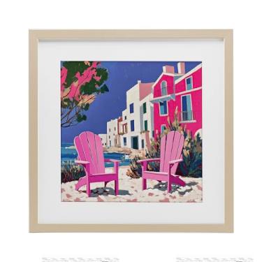 Imagem de Stupell Industries Cadeira de praia Meetup em bétula rosa impressão emoldurada sob vidro design por Annabelle Hall, 33 x 33