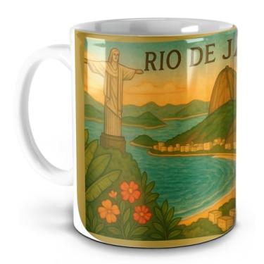Imagem de Caneca Rio de Janeiro – Arte Vintage com Cristo Redentor, Pão de Açúcar e Tucano (Branco)